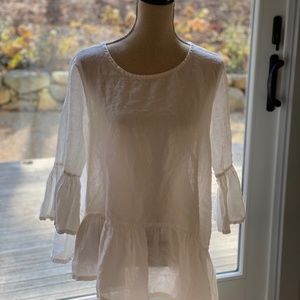 BRYN WALKER Asymmetrical White Linen Top